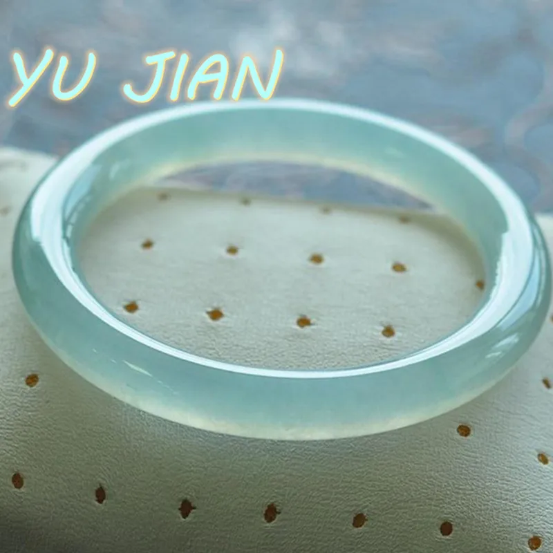 Sky Blue High Ice Chalcedony Bracelet Natural Agate Round Bar Women's Exquisite Bangle Classic Perfect Elegant And