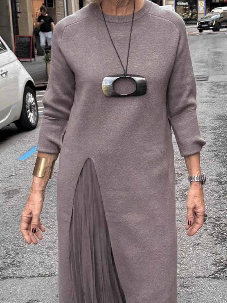 

Элегантные комплекты с длинными рукавами: модные однотонные свободные вязаные топы и сетчатые юбки. Новинка весны-осени. Женский деловой костюм.