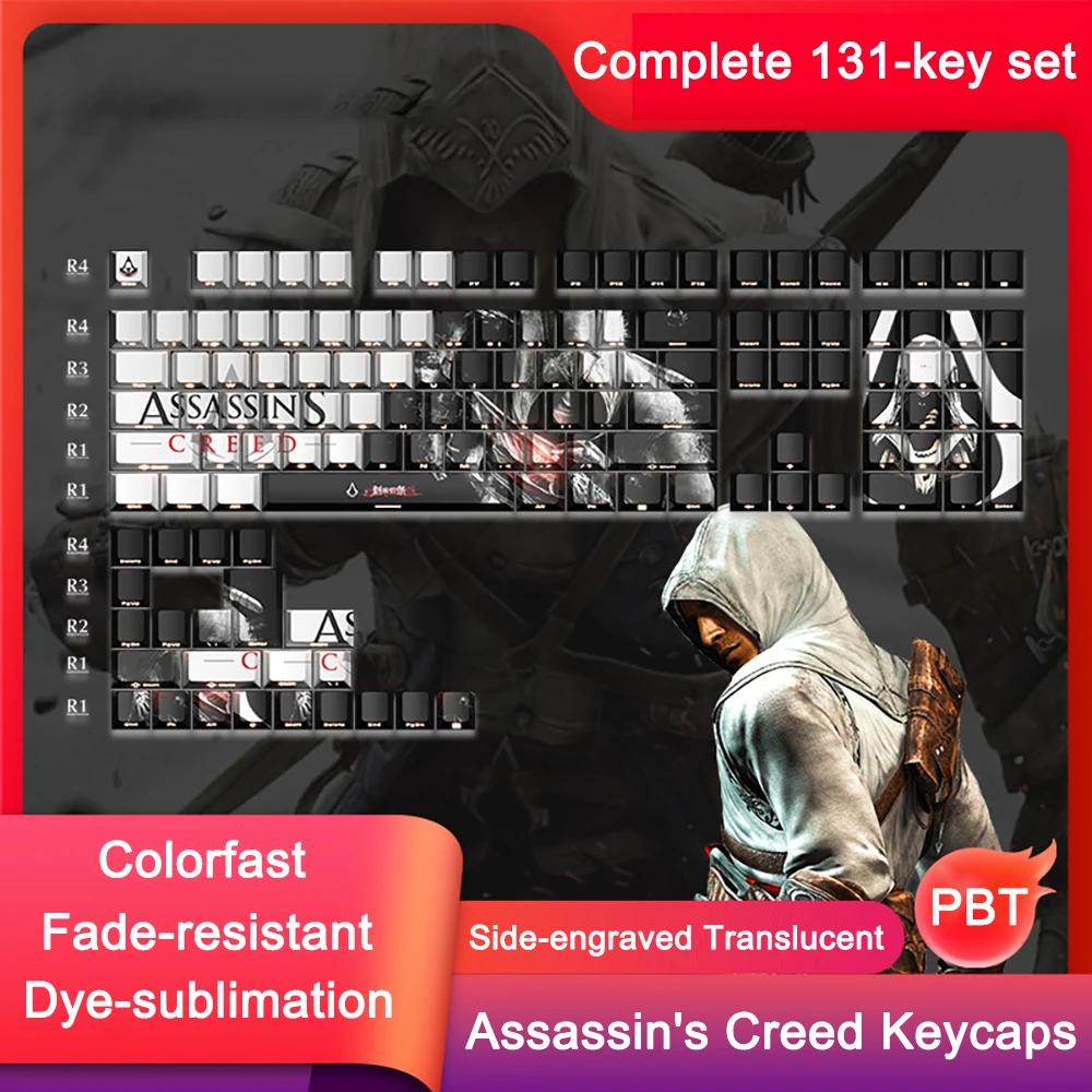 Tasti Assassin's Creed 131, Tasti Anime, Tasti Personalizzati Con Personaggi, Pbt, Sublimazione A Caldo, Per Tastiera Meccanica, Tasti Per Gamer-image