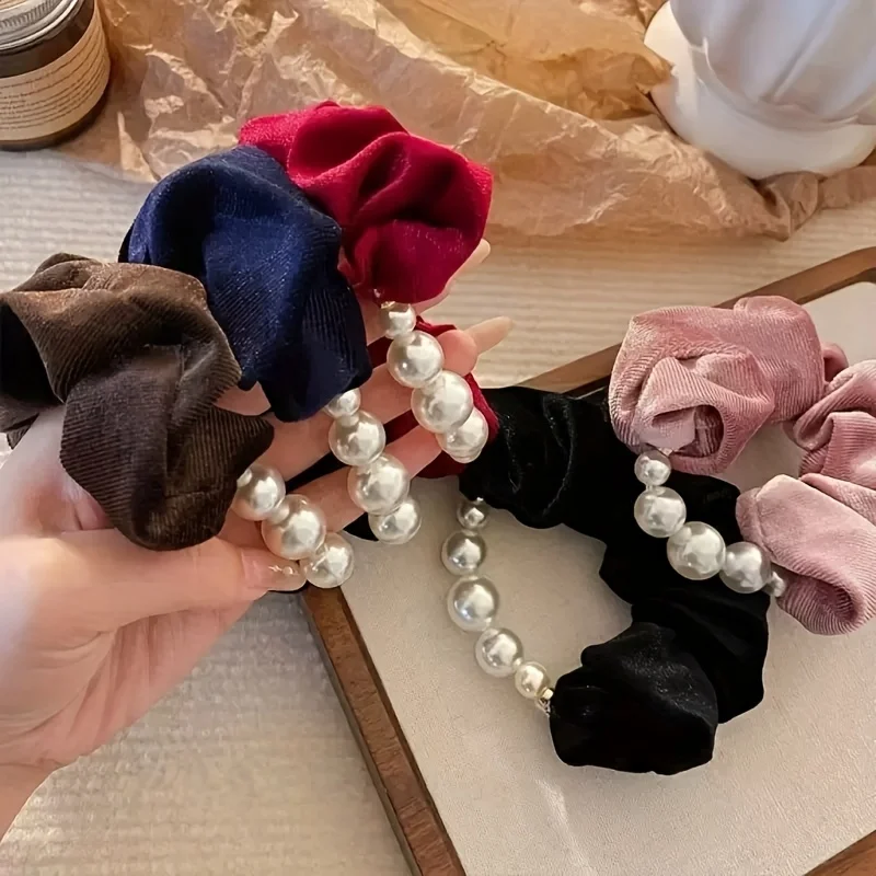 

Velvet beads hair tie black elegant low ponytail band high elasticity does not hurt hair premium sense