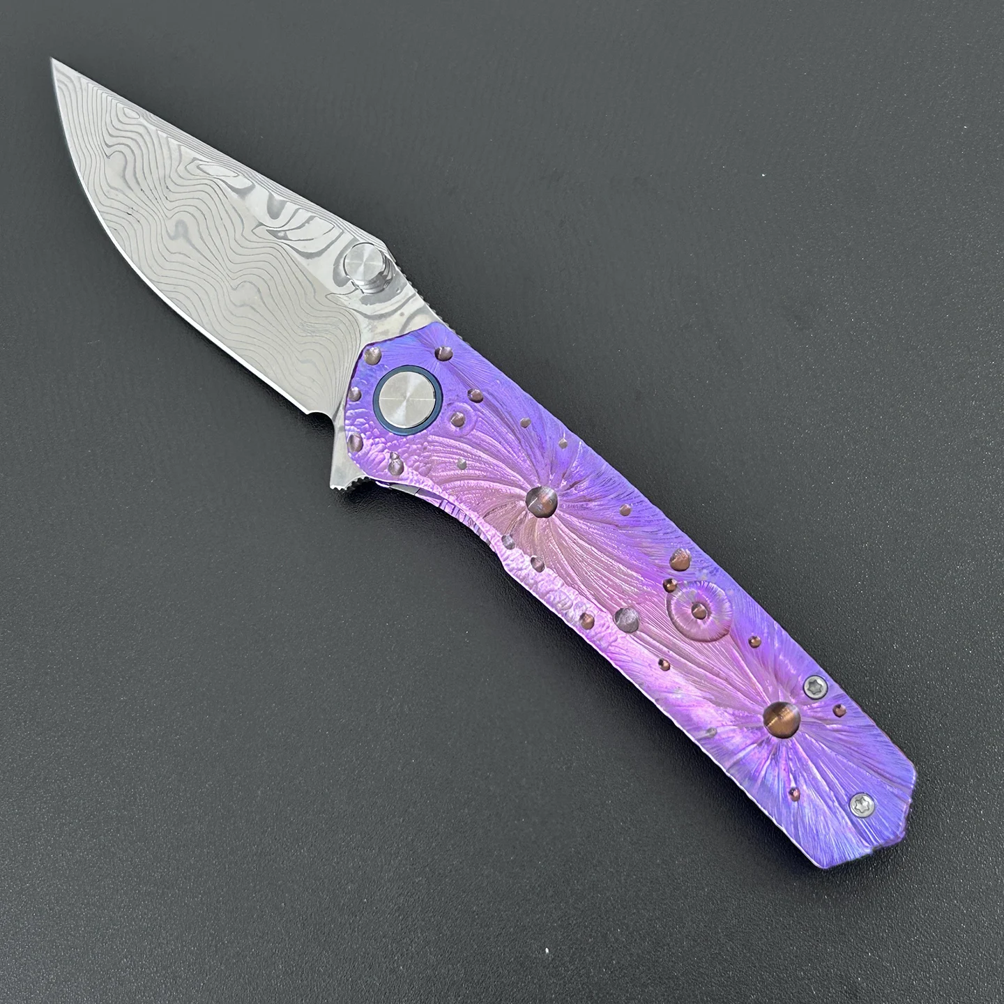 RWL34 PMC27 Damascus Folding Knife Deep Cryo Treated Hand Anodized Titanium Handle Camping Kitchen EDC Tool