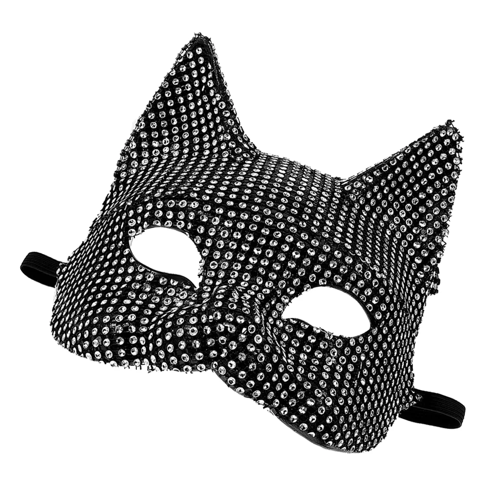 Rhinestone Cat Mask Lady Halloween Women Party Black Masquerade Half Face Decorative Carnival Cosplay Props for Nightclub