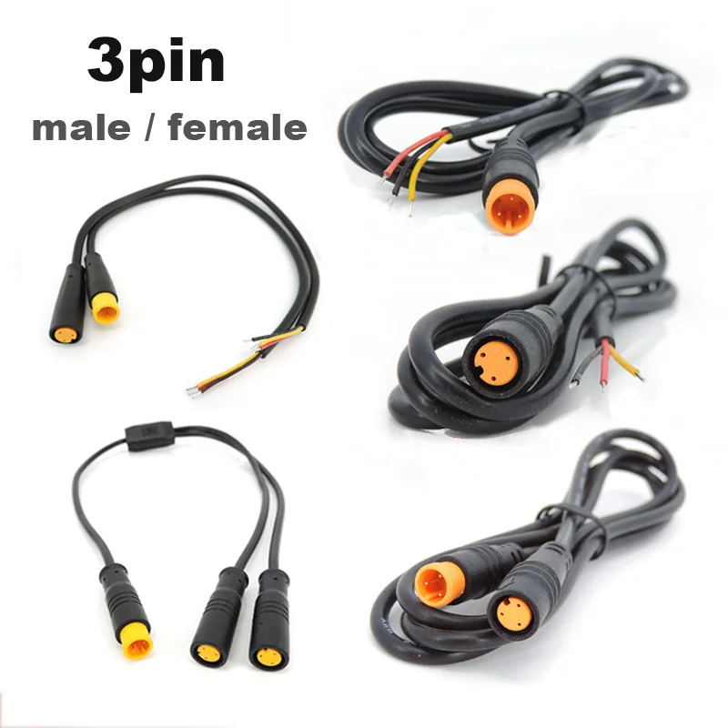 M8 waterproof 3 Pin Electric Bicycle Joint Plug male female 3pin Connector eblike Scooter Brake Cable 24awg 28awg