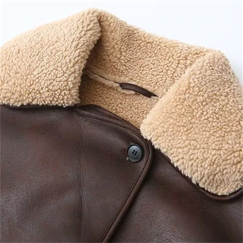 KEYANKETIAN Winter New Women Artificial Fur Collar Single Breasted Pocket Decoration Faux Leather Warm Jacket Women Thick Jacket