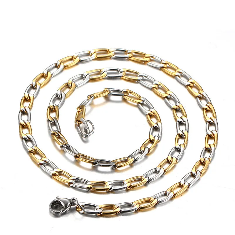 New Width 4.5Mm Two Tone Stainless Steel Necklace Vintage Chain Chain Necklace Men's Trend Jewelry