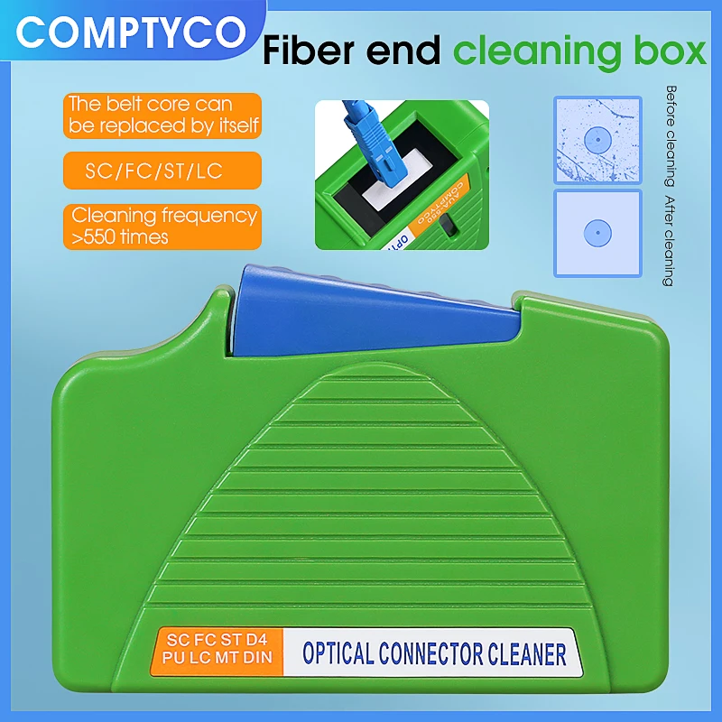 

COMPTYCO Optical Fiber End Face Cleaning Box Fiber SC/ST/FC/LC Connector Wiping Tool FTTH Fiber Optic Cleaner