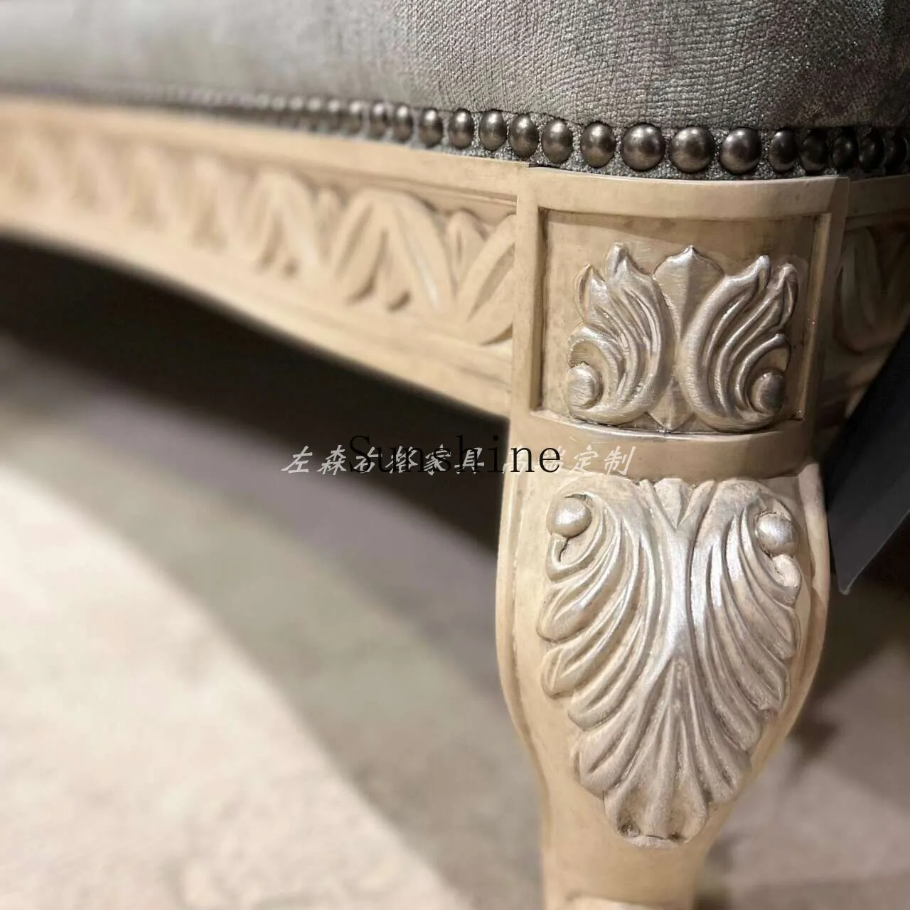 European solid wood carving flower retro fabric sofa revival imprint sofa