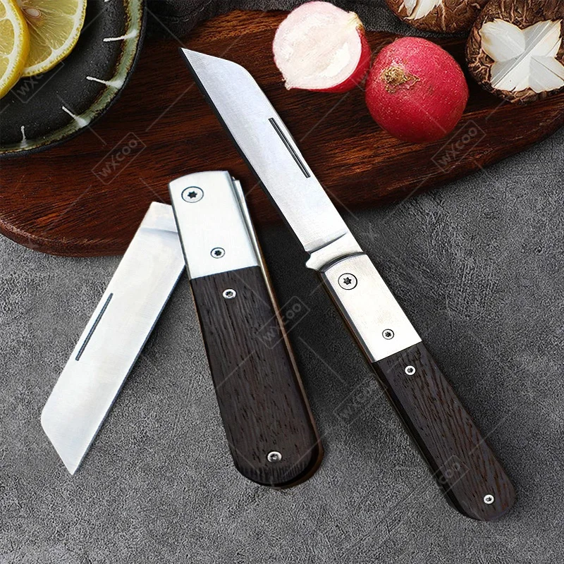 WXCOO Stainless Steel Fruit Paring Knife for Kitchen Wooden Handle Folding Fruit Knife Butcher Knife Meat Cutting Accessories