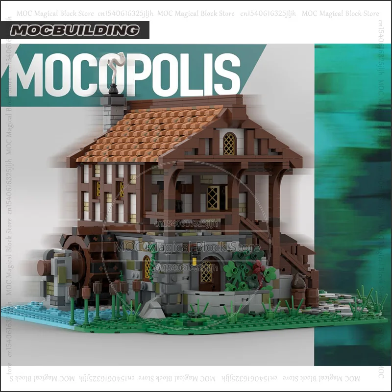 Medieval Water Mill MOC Building Blocks Castle Street View Model Architecture Technology Bricks Collection Display Toy Xmas Gift