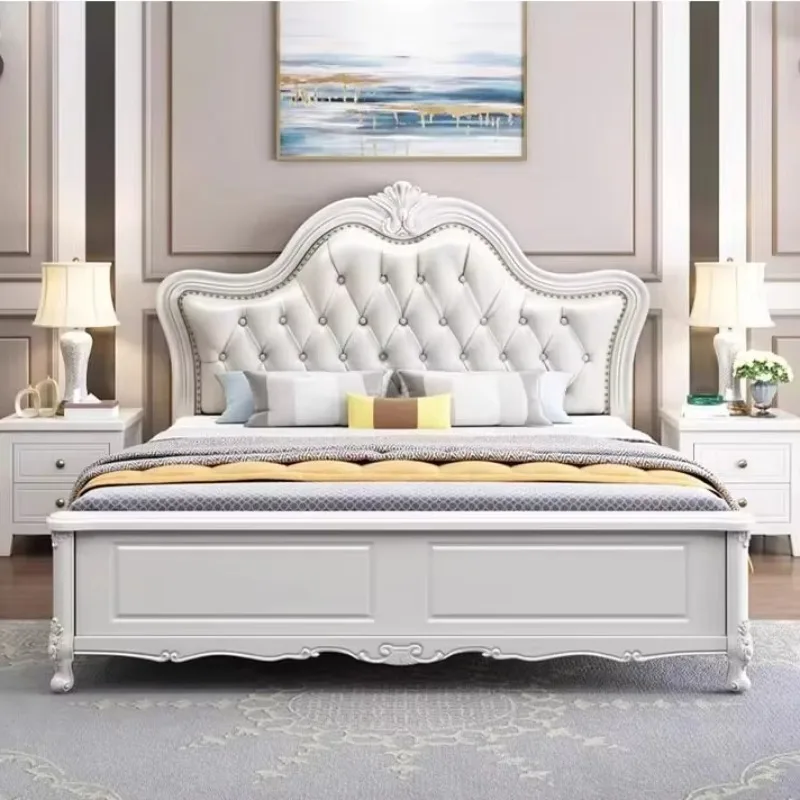 Factory Price Luxury Royal Leather Carved European Style Carving Solid Wood Bed French European Style Furniture