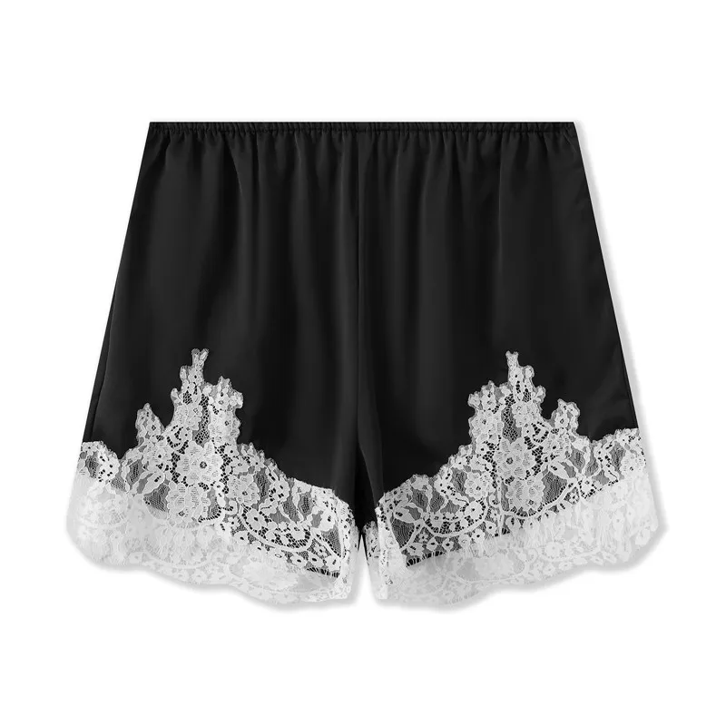 Y2k Women Silk Satin Shorts Lace Trim Patchwork Micro Mini Slip Shorts Low Rise Lingerie Pajamas Coquette Boxers Streetwear