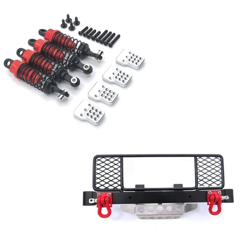 

4Pcs Shock Absorber Damper With Front Bumper With Center Net Protection Armor,For WPL C14 C24 C34 MN90 MN99S RC Car -AA02