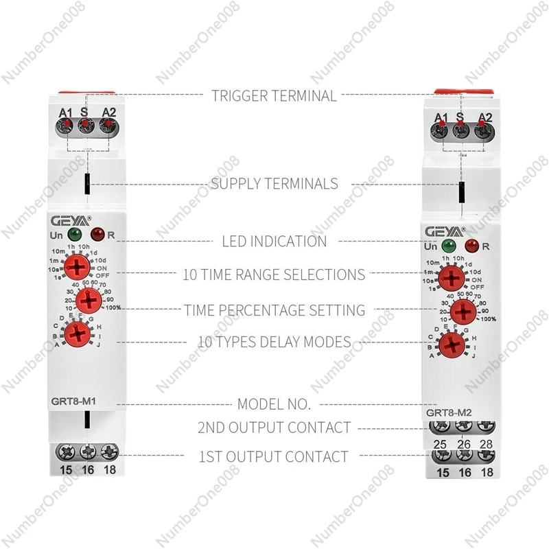 GEYA GRT8-M1 on Off Time Delay Relay 16A AC/DC12V-240V Multifunction Din Rail Automatic Timer Relay