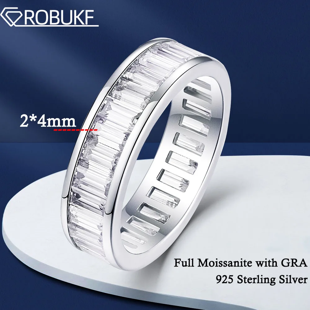 

2*4mm Emerald Cut Moissanite Rings with GRA D Color Lab Diamond 925 Sterling Silver Wedding Band Eternity Ring Jewelry For Women