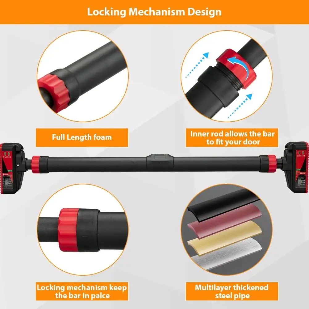 قضيب سحب قابل للتعديل لقضيب تدريب الجسم العلوي للمدخل مع آلية قفل بدون تركيب لولبي أقصى حمولة 440 رطل