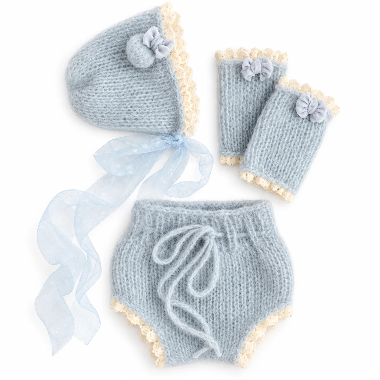 新生児写真撮影用小道具3点セット:ニット素材のロンパース、ボ - Infant Photography Props Outfit のレビューと価格
