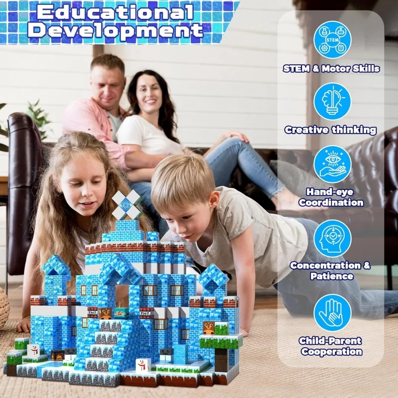 Magnetyczne klocki do budowania lodu i śniegu Zestaw konstrukcyjny STEM Montessori Zabawki sensoryczne Prezenty urodzinowe dla dzieci