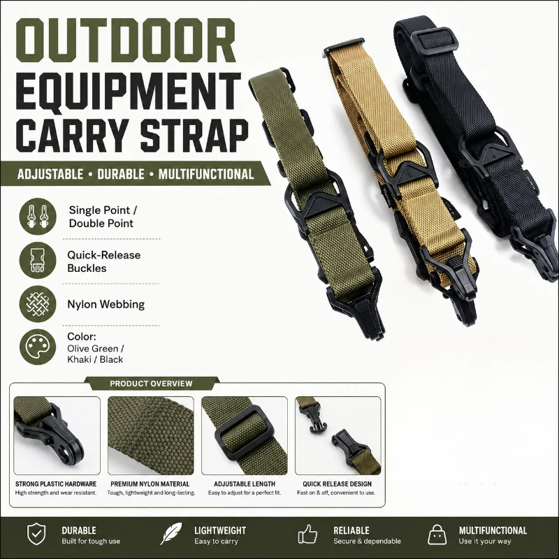 Outdoor Multipurpose Safety Belt Adjustable Single & Dual Point Quick Disconnect Nylon Shoulder Lanyard