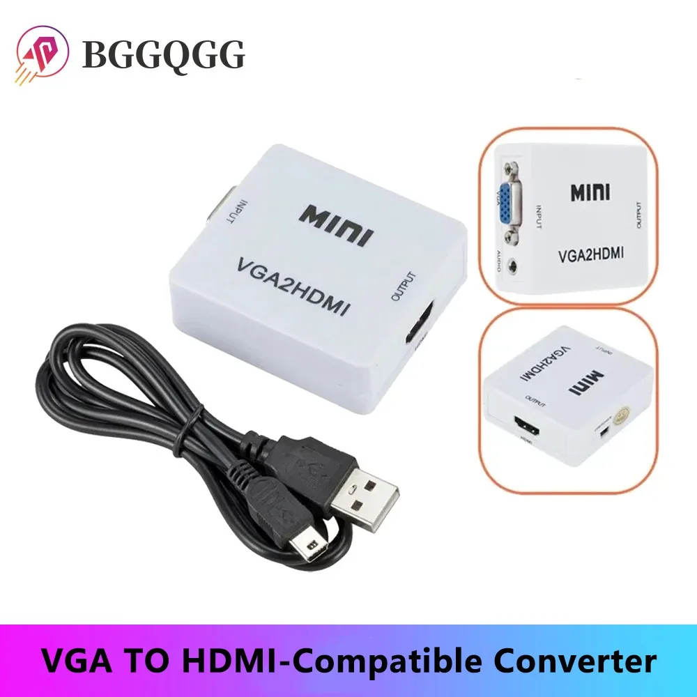 

BGGQGG 1080P VGA 2 HDMI Audio Adapter Connector VGA2HDMI Mini VGA to HDMI Converter with Audio for PC Laptop to HDTV Projector