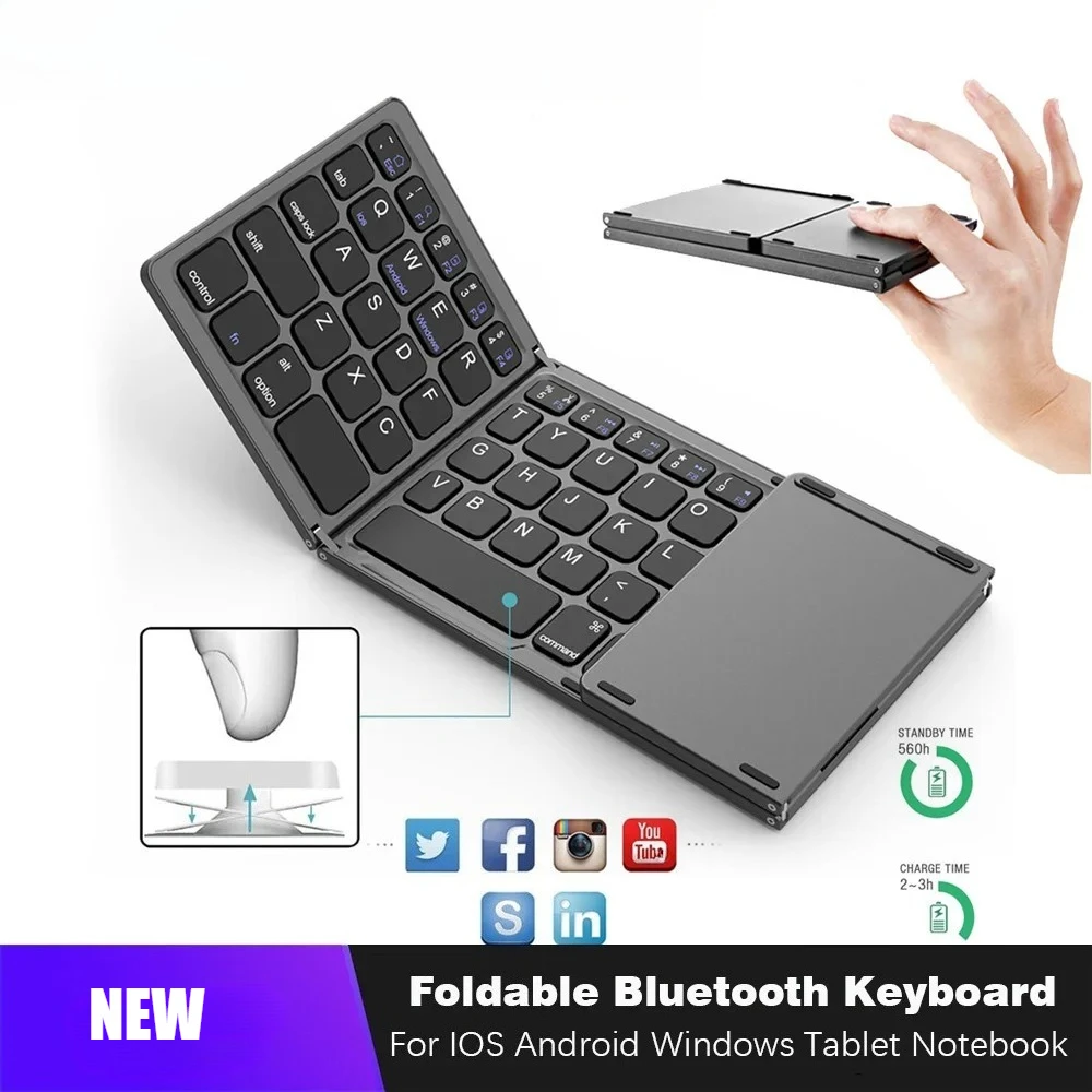 Slient Foldable Wireless Keyboard Portable Universal Rechargeable Keyboard Compact with Touchpad Bluetooth Keyboard Mobile Use