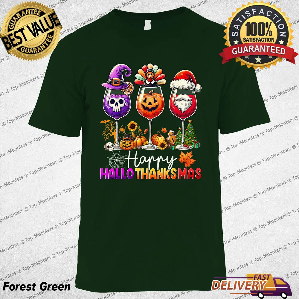 Happy Hallothanksmas Funny Halloween Thanksgiving Christmas T-Shirt Celebration