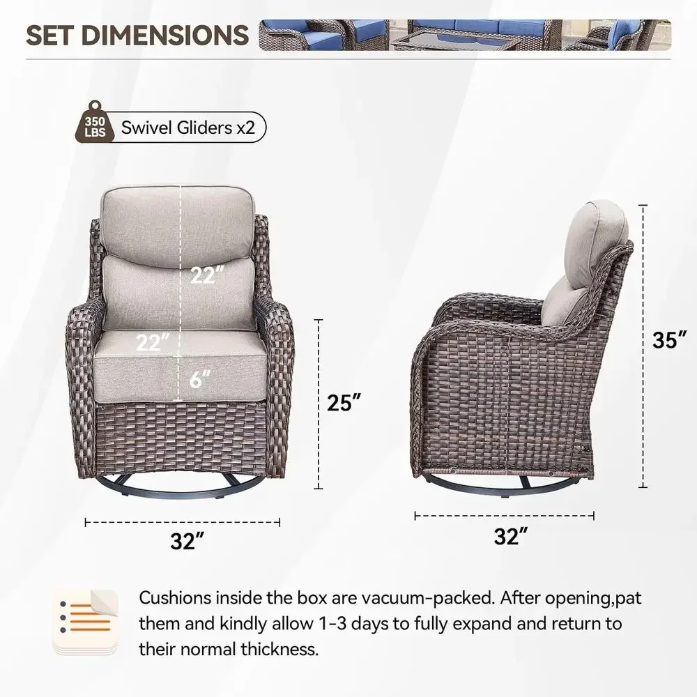 2PCS Patio urniture Set with 6-inch Thick Cushion, High Back Outdoor Swivel Rocker Patio Chairs, Wicker Contion Set or Porch Dec