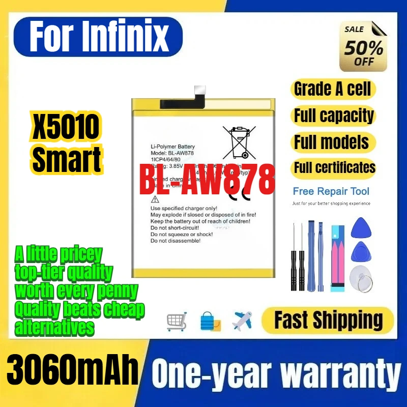 BL-AW878 for Infinix Tecno X5010/Smart Phone Battery 0 Cycle High Capacity Battery Replacement Bateria Grade A Cell with Tools