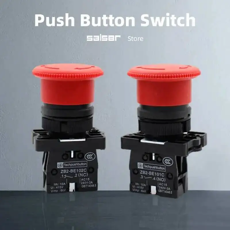 

2pcs 1NO/1NC Emergency Stop 22mm Mounting XB2-ES541(ES542) Push Button Switch Red Mushroom Head Control 220V 10A