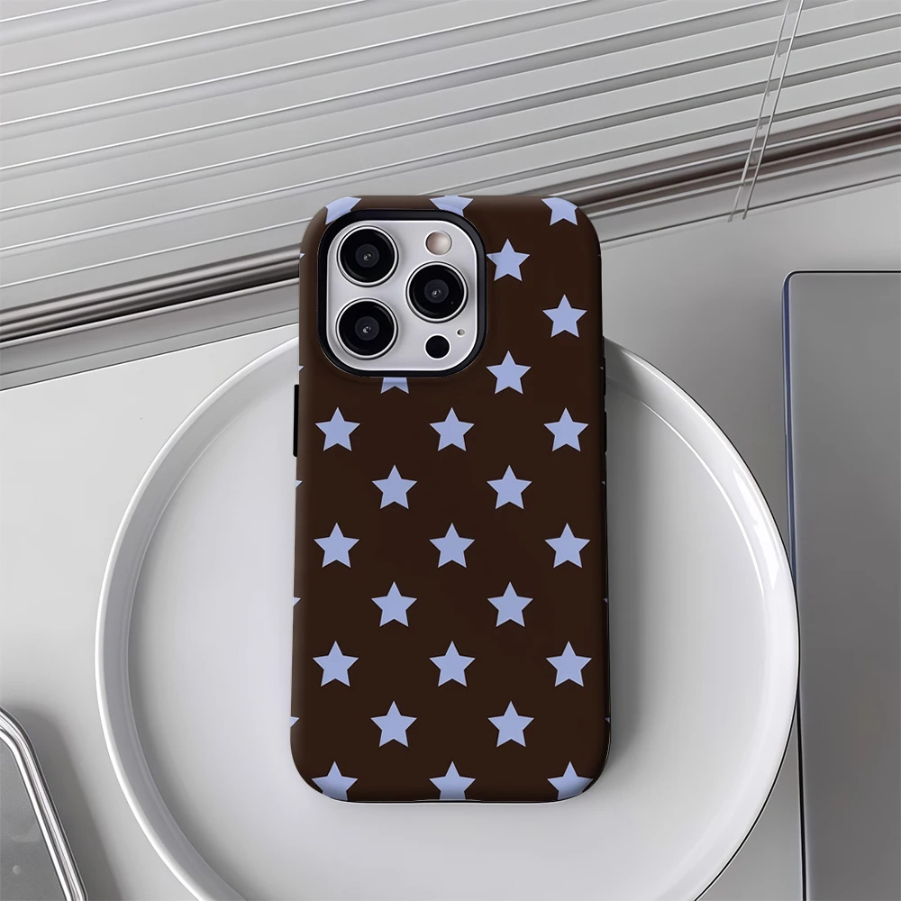 Hot Phone Case for iPhone 17 16 15 14 13 12 11 X XS XR XSMAX Air Pro Max Plus Luxury Dark Brown Celestial Light Blue Stars