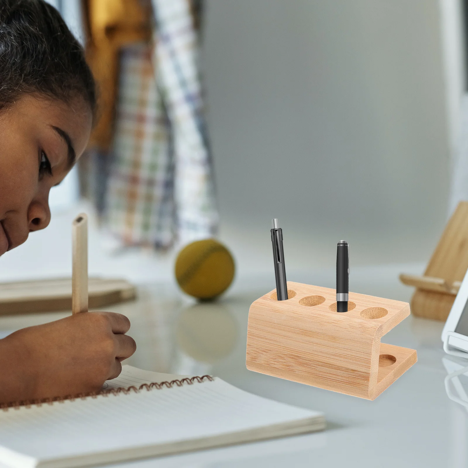 Bamboo Toothbrush Holder 4-Grid Countertop Organizer Storage Rack For Bathroom Desk Brushes Pens Pencils