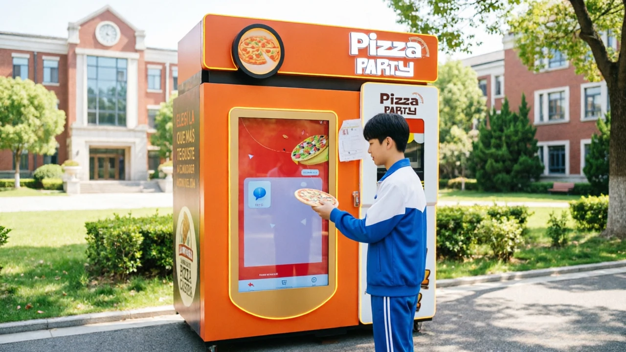 Heated Pizza Vending Machine Multi-language Panel Swipe Adjustable Heating Time Factory Canteen Fast Food Vending Equipment