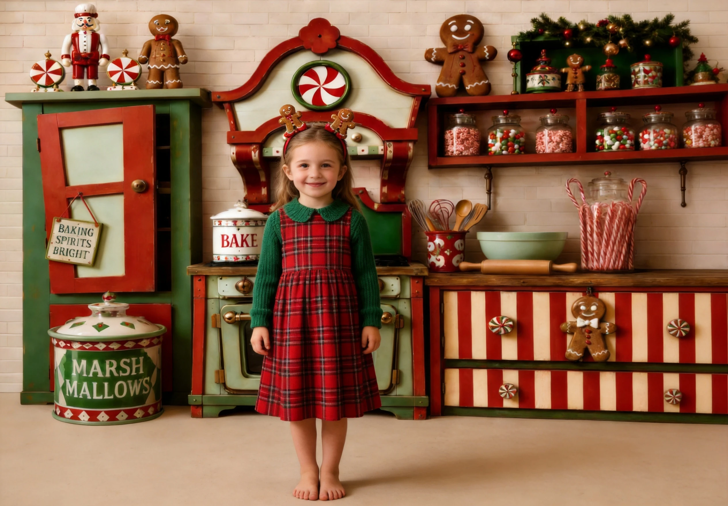 Vintage Christmas Gingerbread Candy Kitchen Bakery Photography Background For Little Kids Family Holiday Xmas Portrait