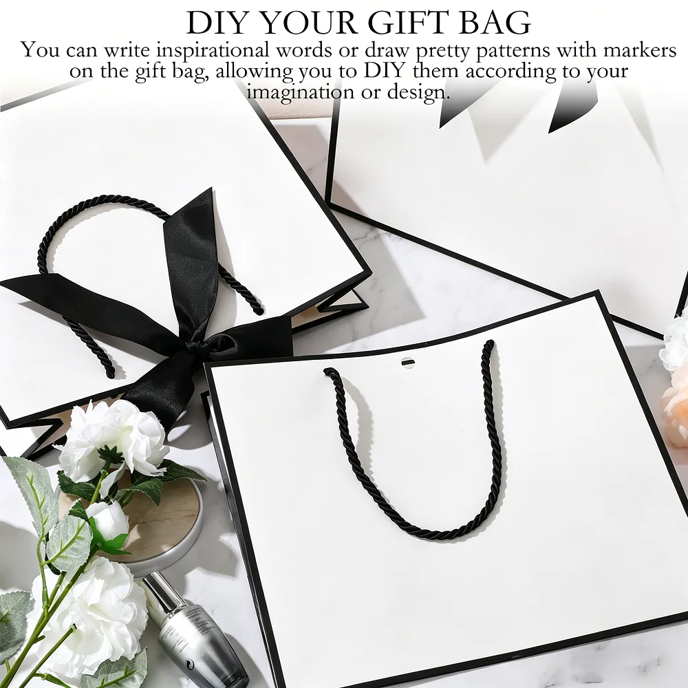 5 Stück Dankeschön-Papiertüten mit Griffen Geschenkverpackungstaschen mit Schleifenband für Hochzeit Babyparty Geburtstag Weihnachtsfeier – Detail 9