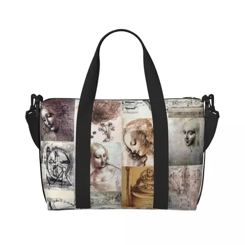 맞춤형 레오나르도 다빈치 아트워크 토트백, 여성용 대용량 페인팅 아트 체육관 비치 숄더 여행 가방 