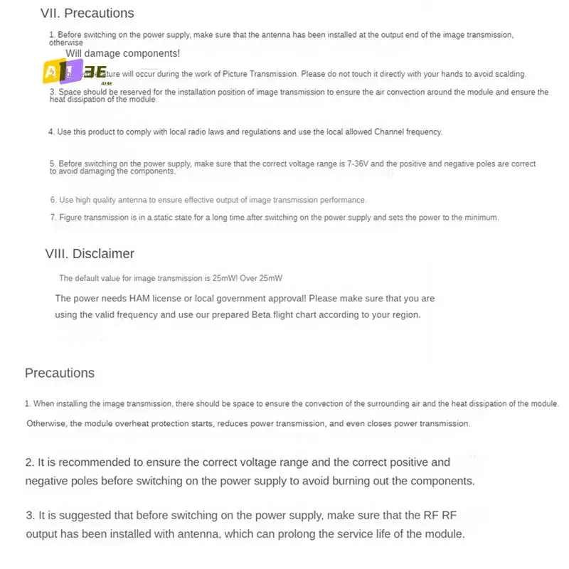 

A13E-2.5W VTX High-Power FPV VTX Video Transmitter 25Mw/400Mw/800Mw/1600Mw/2500Mw For RC Long Distance Traversing Drones
