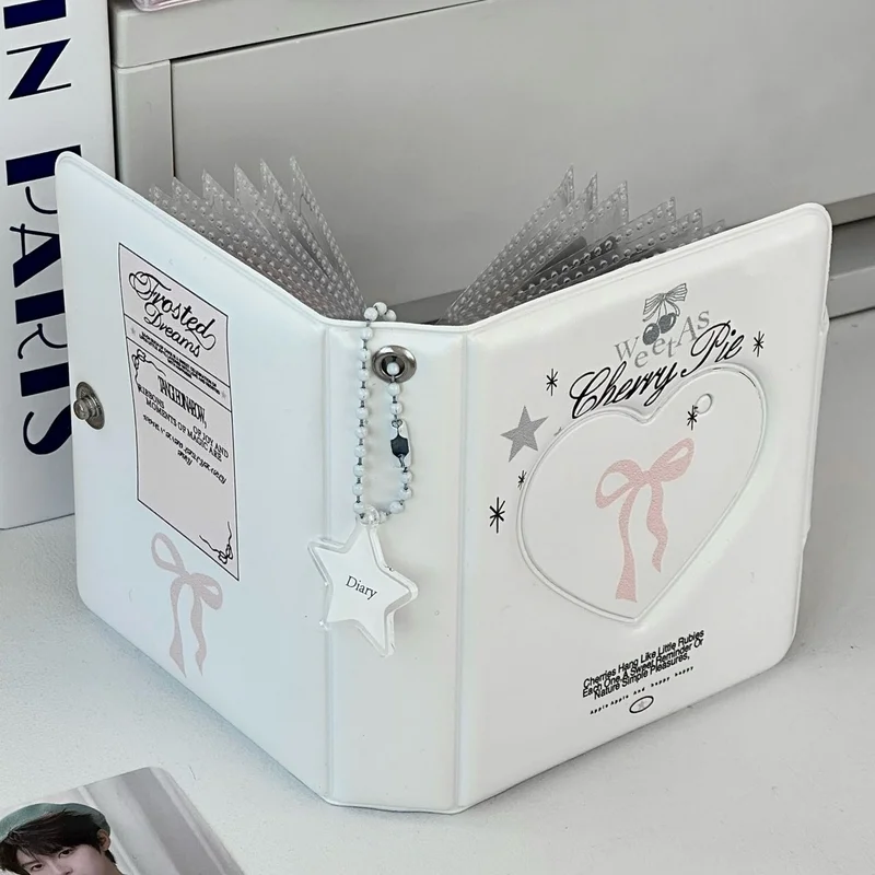 Heart-Shaped Bow Single-Grid Card Holder for 3-Inch Instant Photos, Star-Chasing Mini Card Storage Album Sheet Holder