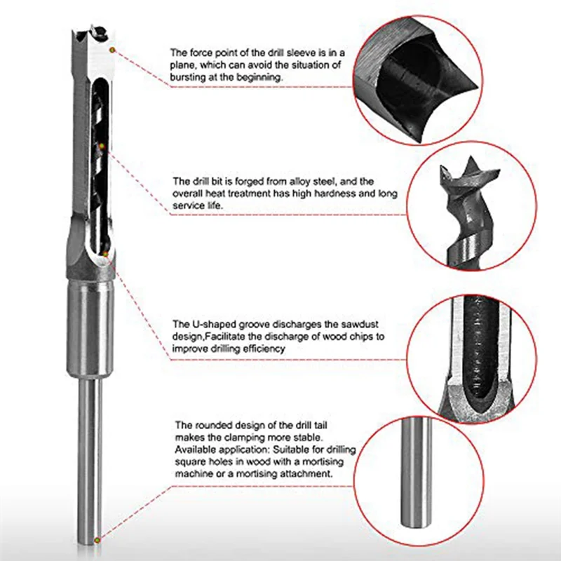 7Pcs Square Hole Drill Bit, Mortising Chisel Set 1/2-Inch, 1/4-Inch, 3/4Inch, 3/8-Inch, 5/8-Inch, 5/16-Inch, 9/16-InchJAS