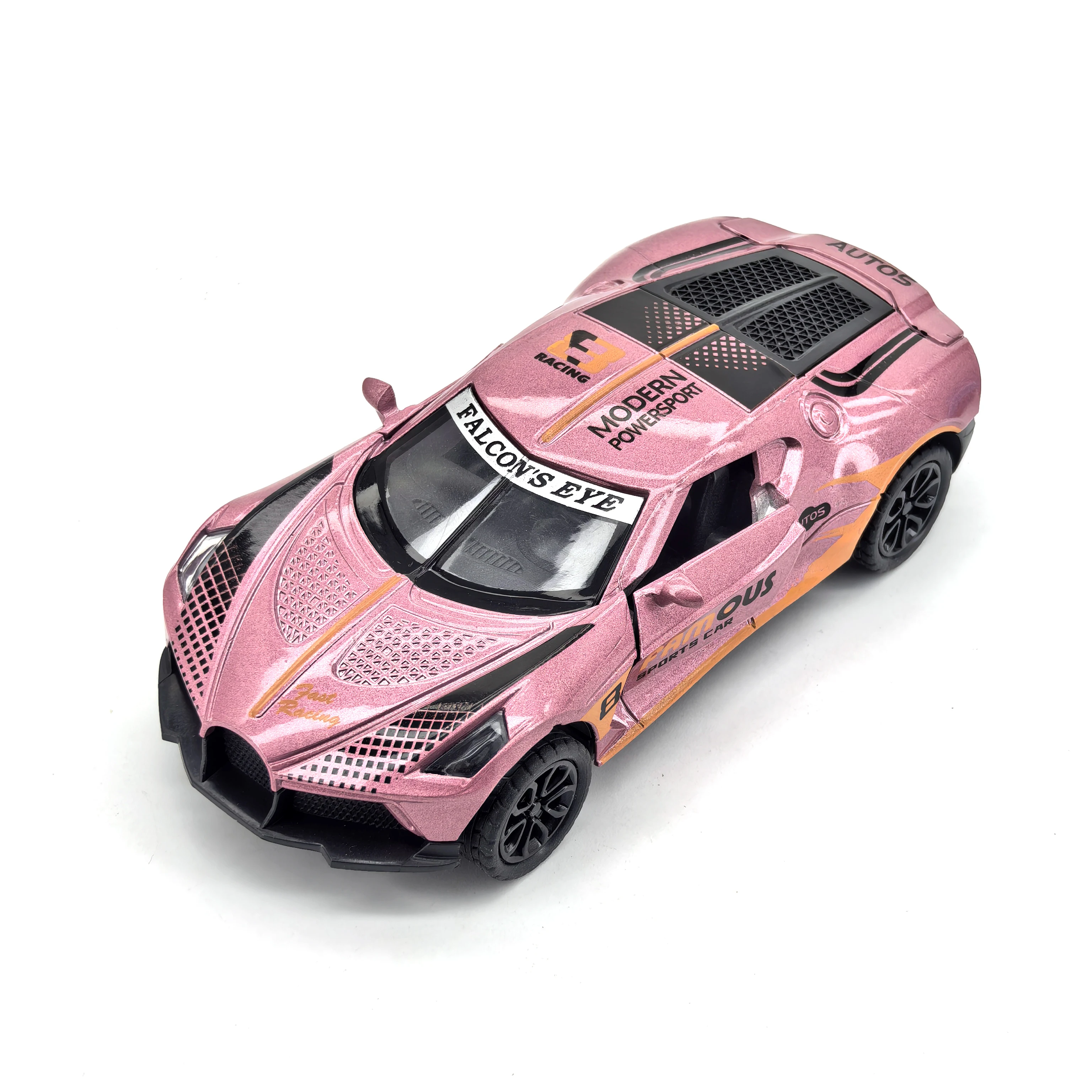 Children’s alloy spring-powered car, toy car for boys, realistic racing car model, collectible item, gift.