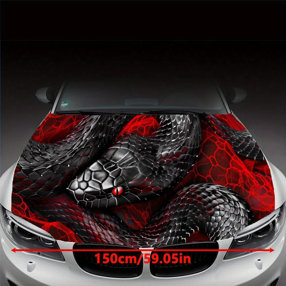 Dark Snake Red Eyes Car Hood Vinyl Wraps Decal, Auto Exterior Protective Sticker, Waterproof Self-adhesive Car Body Decoration,