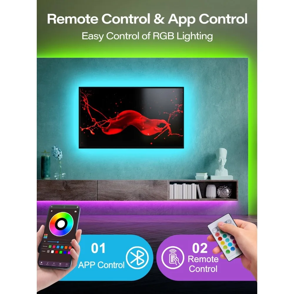 Luces LED para TV, retroiluminación de TV de 20 pies para 32-80 pulgadas, tira de luz USB con control remoto, control por aplicación, tira de luces RGB, sincronización de música en color