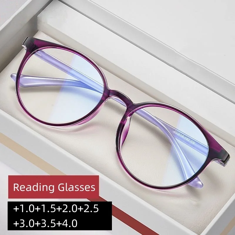 

Fashion Ladies Far Sight Eyeglasses Ultra Light Anti Blue Light Presbyopia Eyewear High Definition Round Frame Reading Glasses