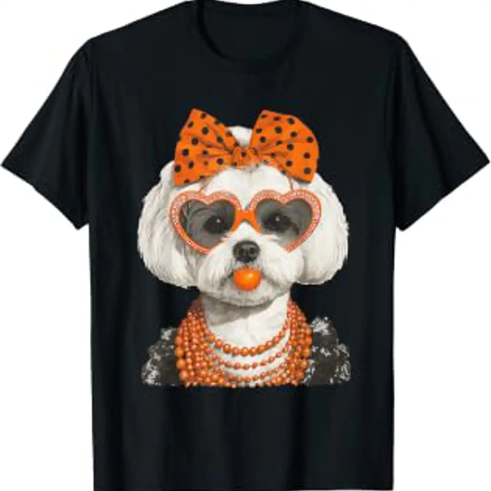 Camiseta de Halloween con diseño de perro maltés con gafas de sol, estilo Bubblegum Coquette, vintage, lavada, cómoda, casual, unisex, versátil.