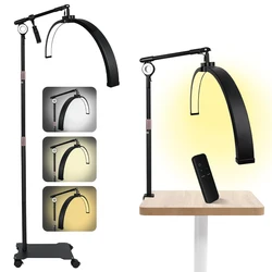 28INCH Foldable Half Moon Light Lash Light 2 in 1 Eyelash Lamp 36W with Phone Holder Wheel Esthetician Light for Skincare Tattoo
