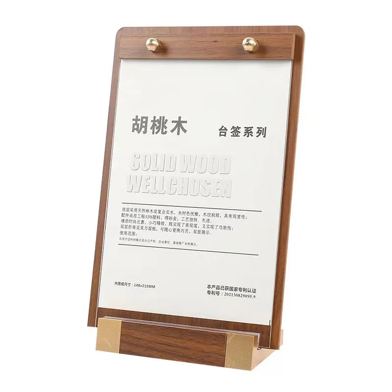 Clip Board A4 noce tavolo carta Display da tavolo Menu A4 prezzo verticale segno segno verticale in legno massello espositore da tavolo segno