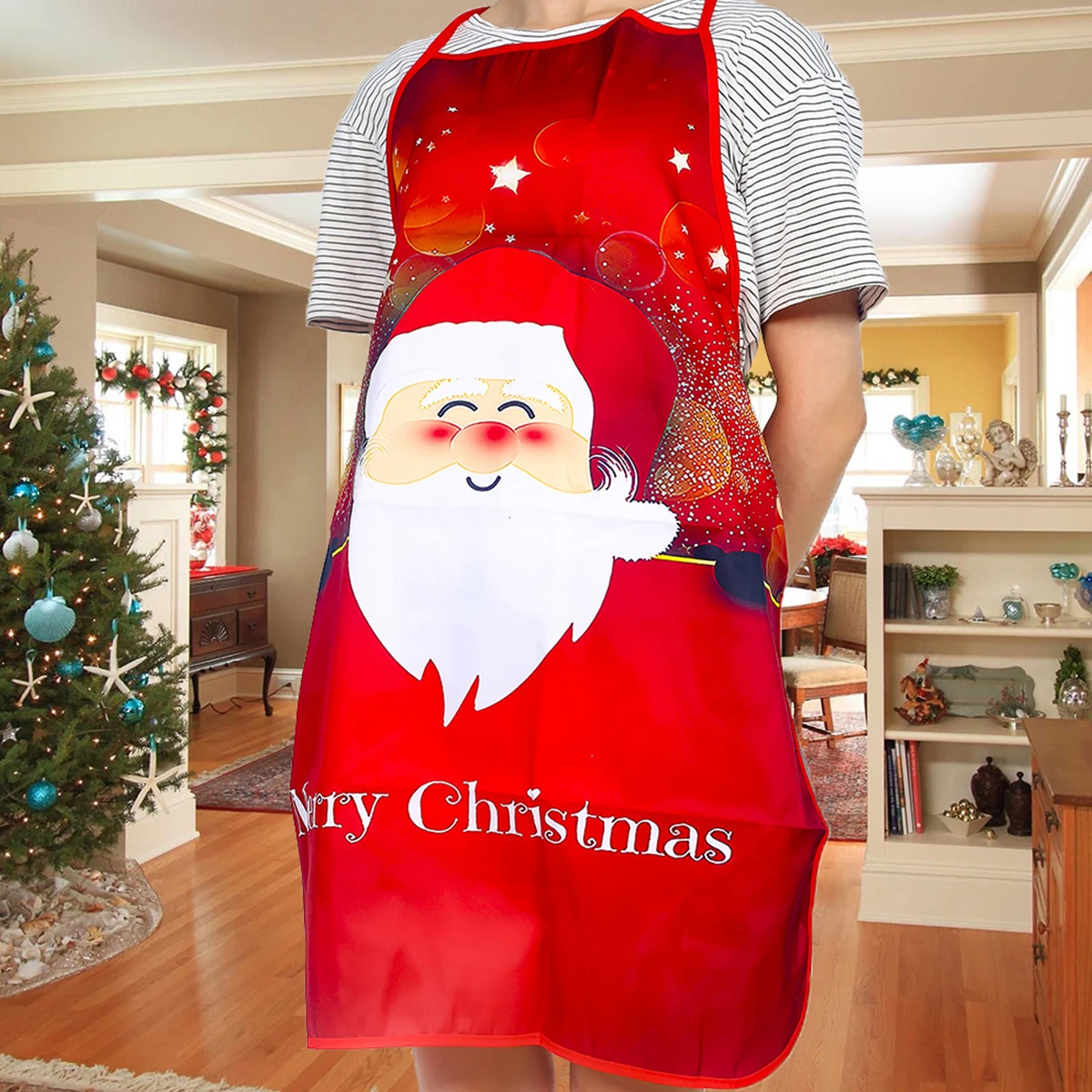 

Christmas Apron For Women Men Cartoon Print Kitchen Chef Wear Reusable Party Costume Decoration Santa Xmas Cooking