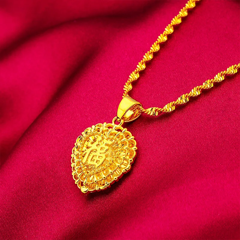 

24K Gold AU999 Heart & Fortune Pendant Women's - Premium gold, classic lucky design, perfect for festivals & daily wear