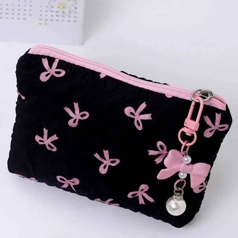 Cute, Large Capacity, High-End Makeup Bag,High Appearance Level, Coin Purse Storage Bag,Embroidered Bow Makeup Bag