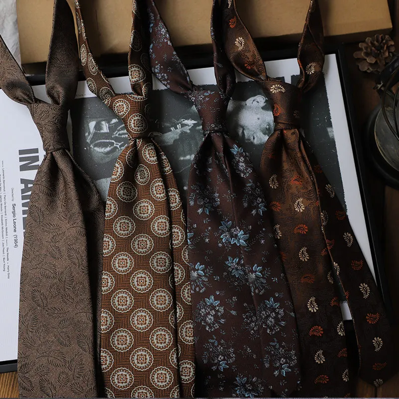 Elegant Men Formal Necktie In Warm Coffee Series With Large Floral Pattern,korean Style 8cm Width,classic Professional Accessory