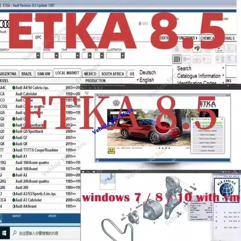ETKA 8.5 & Elsawin 6.0 Auto Repair Diagnostic Software V/W+AU//DI+SE//AT+SKO//DA Parts Catalog Multilanguage Car Diagnostic Tool