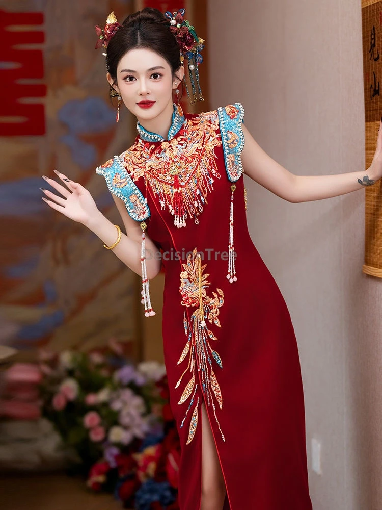 

2025 gorgeous chinese bride toasting attire classical temperament wedding banquet qipao fashionable elegant high end party qipao